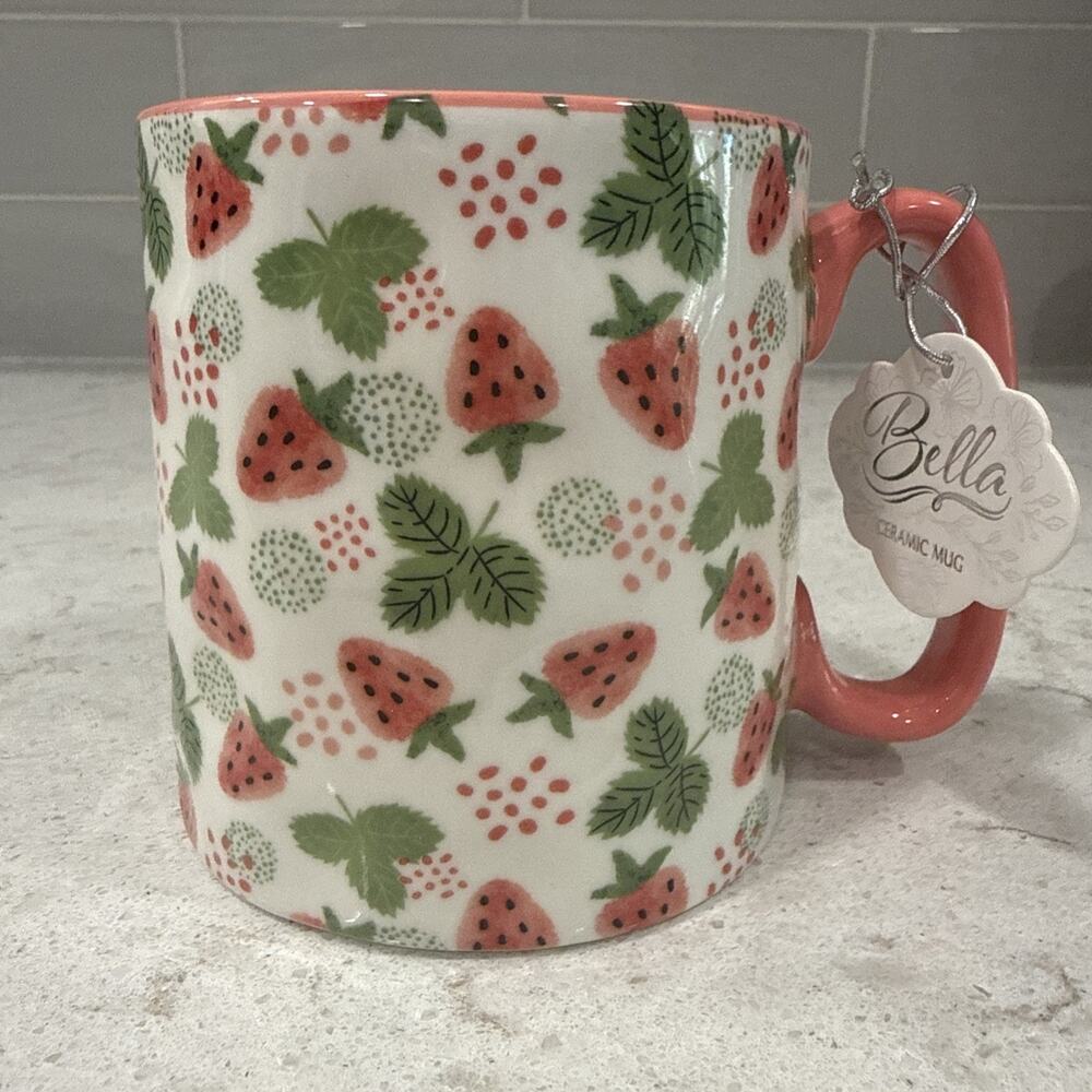 PATCH OF STRAWBERRIES Floral By 10 Strawberry Street 16oz Dimpled Bella Mug NEW